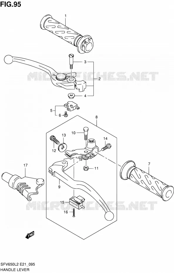 ENSEMBLE LEVIERS - POIGNEES Suzuki MOTO 650 GLADIUS 2012  SFV650UL2(E21)