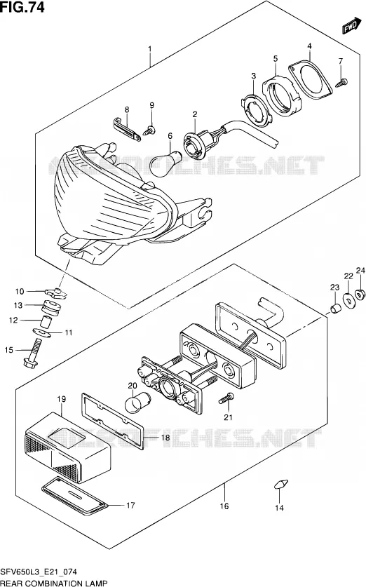 ENSEMBLE FEU ARRIERE (SFV650AL3 E21) Suzuki MOTO 650 GLADIUS 2013  SFV650U L3 (E24)