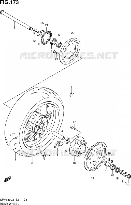 ROUE ARRIERE (SFV650AL3 E21) Suzuki MOTO 650 GLADIUS 2013  SFV650U L3 (E24)