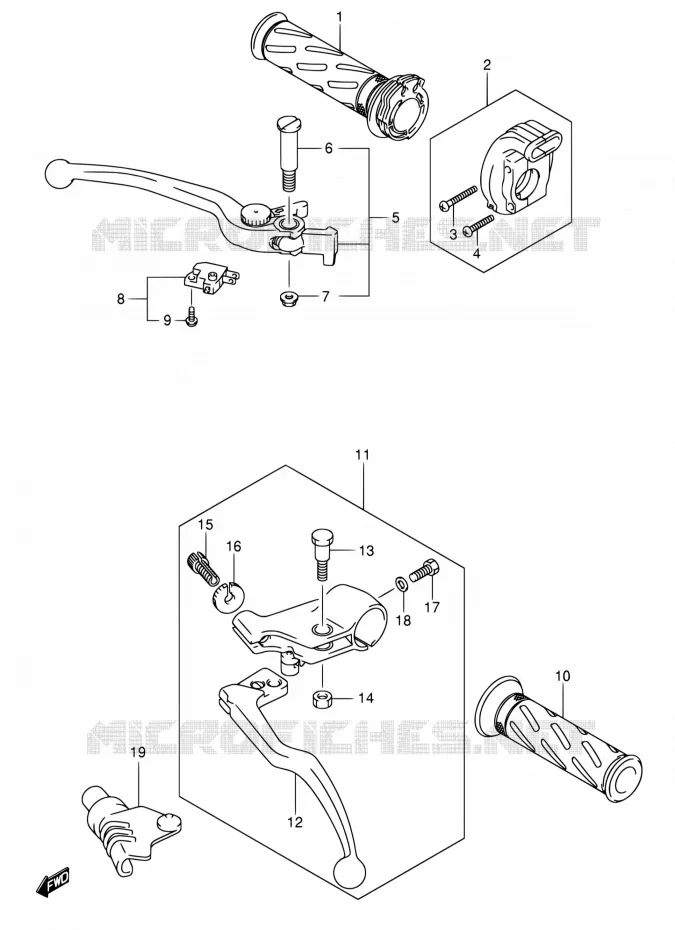 ENSEMBLE LEVIERS - POIGNEES (MODEL K3/K4/K5/K6) Suzuki MOTO 650 SV 2004  SV650 K4