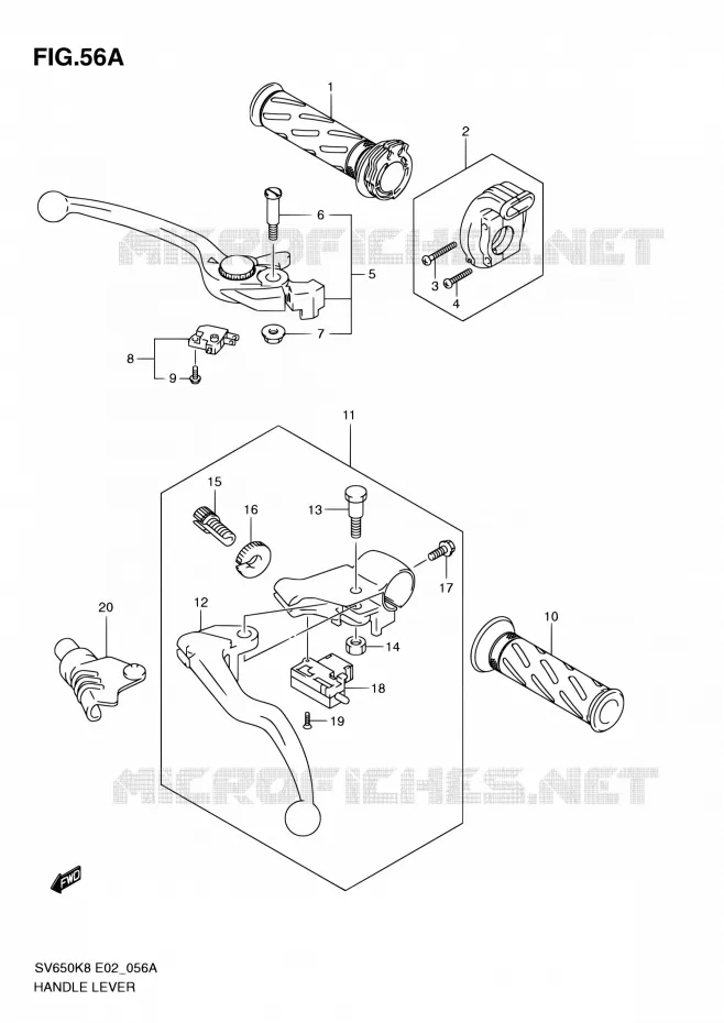 ENSEMBLE LEVIERS - POIGNEES (MODEL L0) Suzuki MOTO 650 SV 2010  SV650SL0(E19)