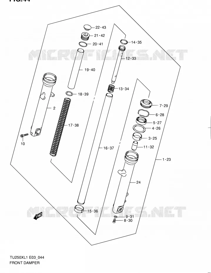 AMORTISSEUR AVANT Suzuki MOTO 250 TU 2011  TU250X L1 (E03,E33)