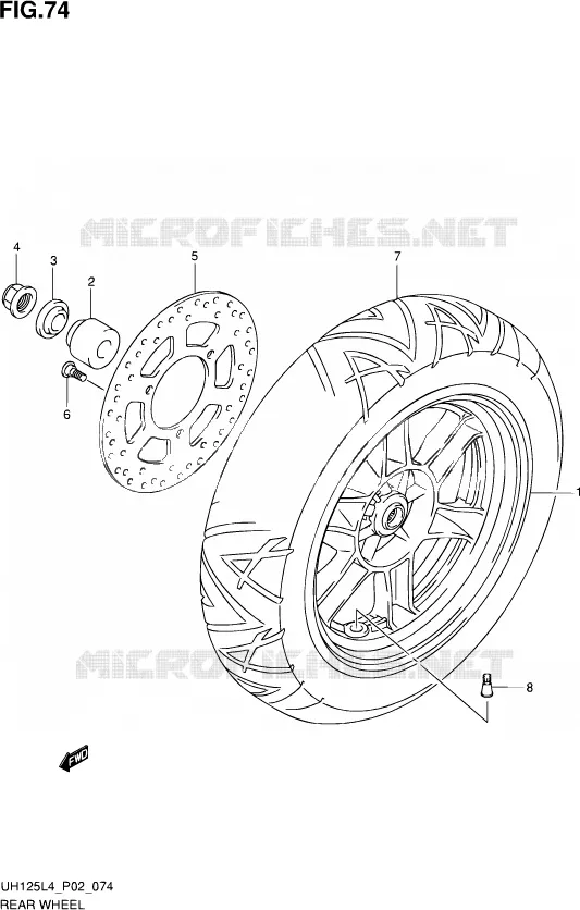ROUE ARRIERE (UH125AL4 P19) Suzuki SCOOTER 125 BURGMAN 2014  UH125A L4 (P19)