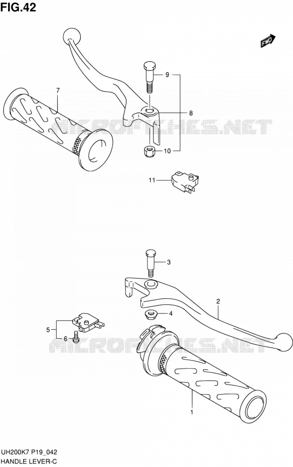 ENSEMBLE LEVIERS - POIGNEES Suzuki SCOOTER 200 BURGMAN 2008  UH200K8(E02)