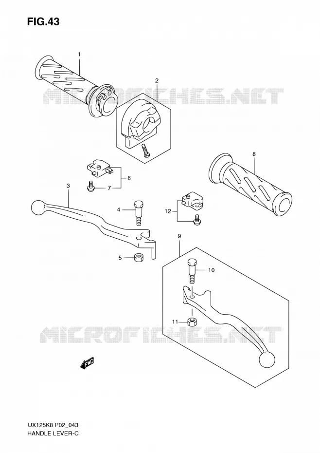 ENSEMBLE LEVIERS - POIGNEES Suzuki SCOOTER 125 SIXTEEN 2010  UX125L0(P19)
