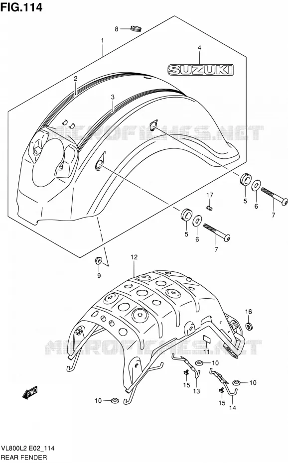 GARDE BOUE ARRIERE (VL800CL2 E02) Suzuki MOTO 800 VOLUSIA 2012  VL800L2