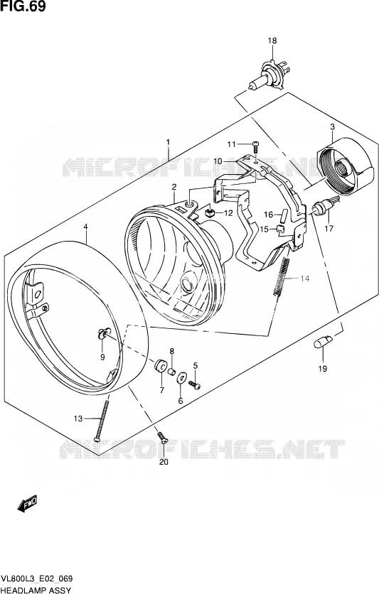 PHARE (VL800CUEL3 E19) Suzuki MOTO 800 VOLUSIA 2013  VL800 L3/VL800T L3 (E24)