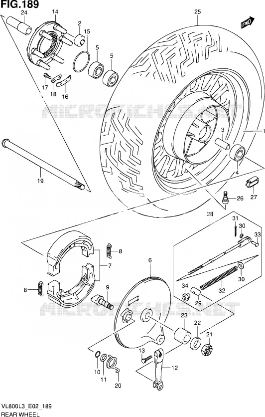 ROUE ARRIERE (VL800CL3 E02) Suzuki MOTO 800 VOLUSIA 2013  VL800 L3/VL800T L3 (E24)