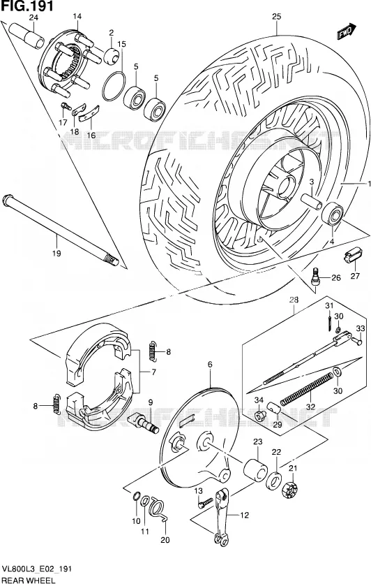 ROUE ARRIERE (VL800CL3 E24) Suzuki MOTO 800 VOLUSIA 2013  VL800 L3/VL800T L3 (E24)