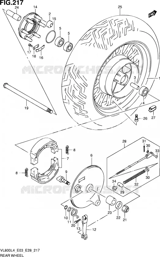 ROUE ARRIERE (VL800CL4 E33) Suzuki MOTO 800 VOLUSIA 2014  VL800 L4/VL800T L4/VL800C L4
