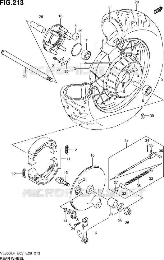 ROUE ARRIERE (VL800L4 E28) Suzuki MOTO 800 VOLUSIA 2014  VL800 L4/VL800T L4/VL800C L4