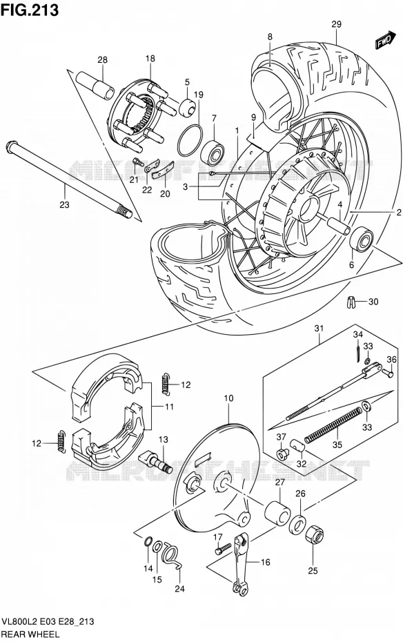 ROUE ARRIERE (VL800L2 E28) Suzuki MOTO 800 VOLUSIA 2012  VL800TL2