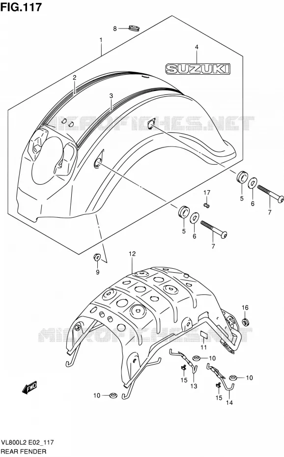 GARDE BOUE ARRIERE (VL800CUEL2 E19) Suzuki MOTO 800 VOLUSIA 2012  VL800UEL2
