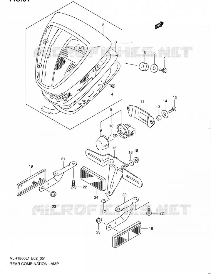 ENSEMBLE FEU ARRIERE (VLR1800TL1 E24) Suzuki MOTO 1800 INTRUDER 2011  VLR1800L1/VLR1800TL1(E24)
