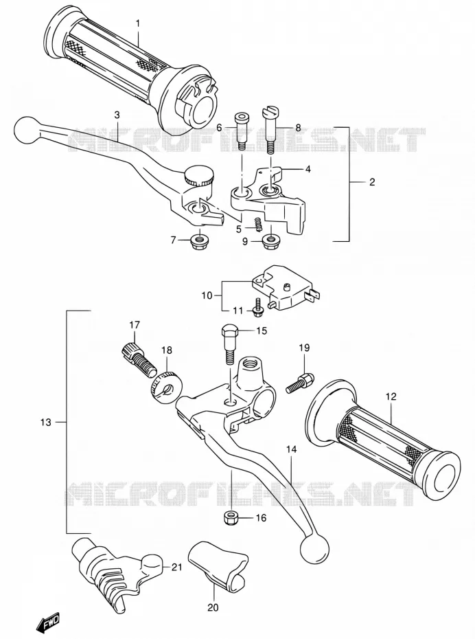 ENSEMBLE LEVIERS - POIGNEES Suzuki MOTO 800 VX 1990  VX800 L/VX800U L
