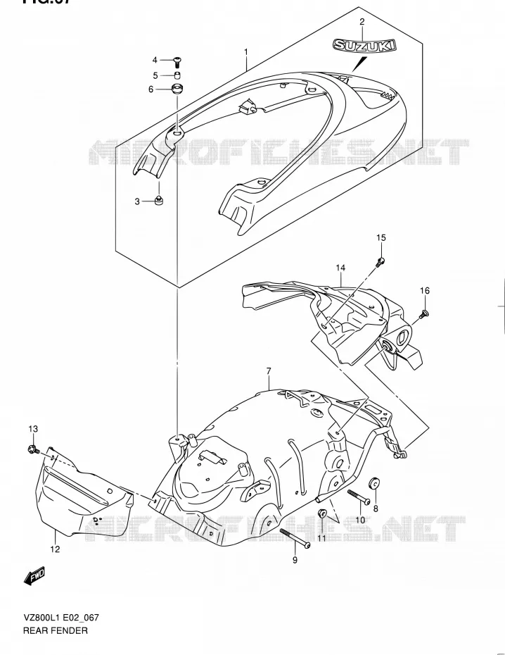 GARDE BOUE ARRIERE Suzuki MOTO 800 BOULEVARD 2011  VZ800L1(E19)