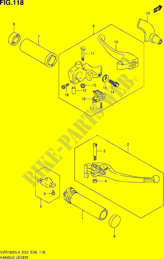 ENSEMBLE LEVIERS   POIGNEES (VZR1800ZL4 E33) pour Suzuki INTRUDER 1800 2014